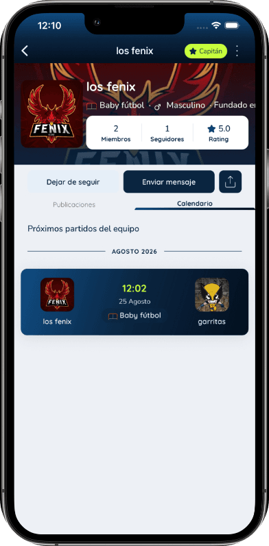 Perfil del equipo Los Fénix con sus miembros y el calendario de próximos partidos